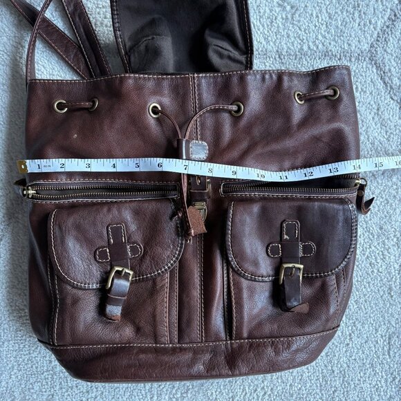 Sundance Italian Leather Backpack Classic Brown Drawstring Rucksack Pockets main image 6